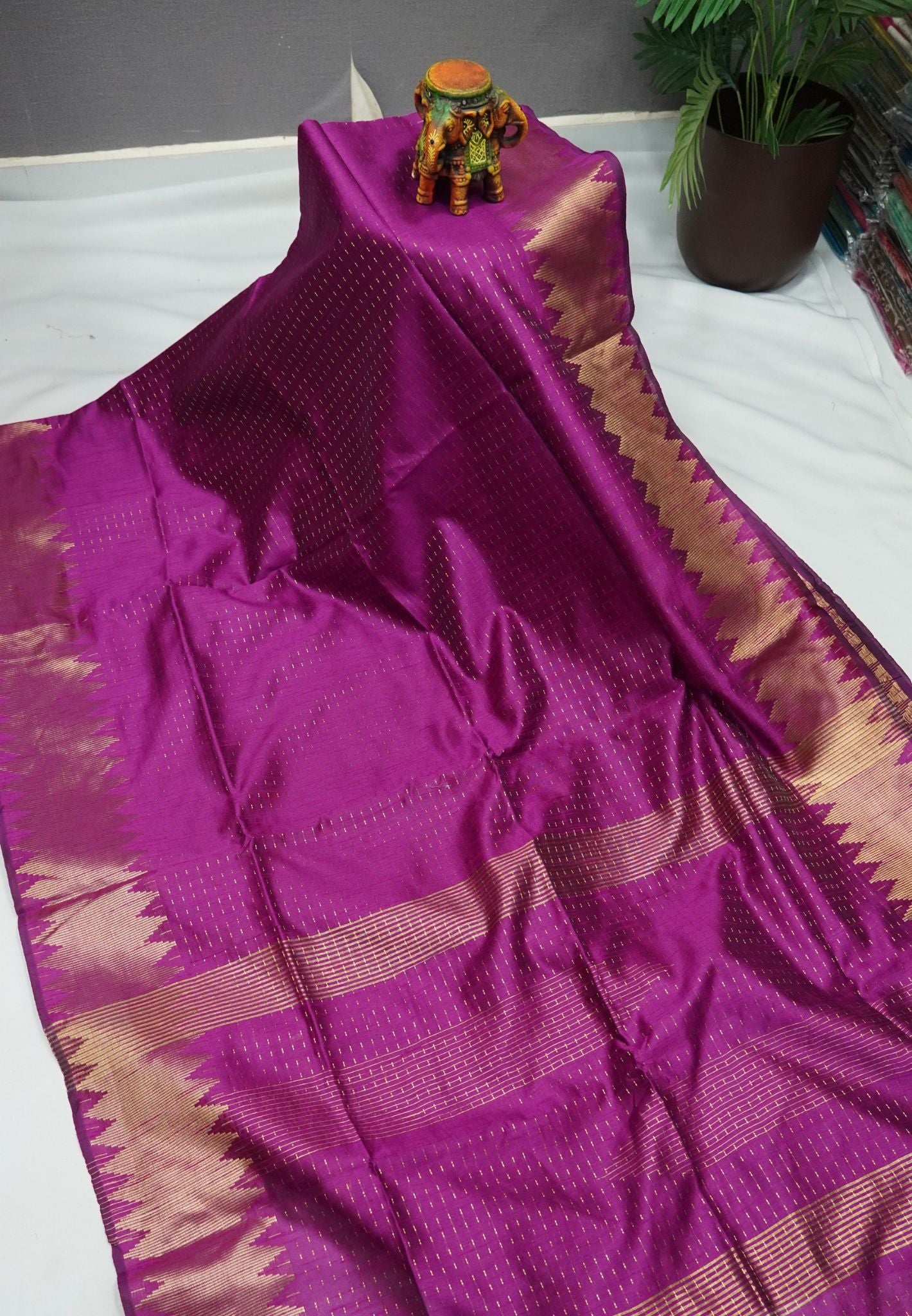 Semi Raw Silk Saree-Magenta