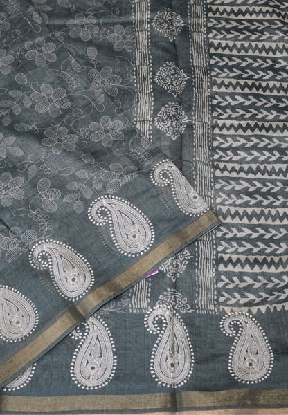 Semi Chanderi -Metallic Green with Manga Embroidery