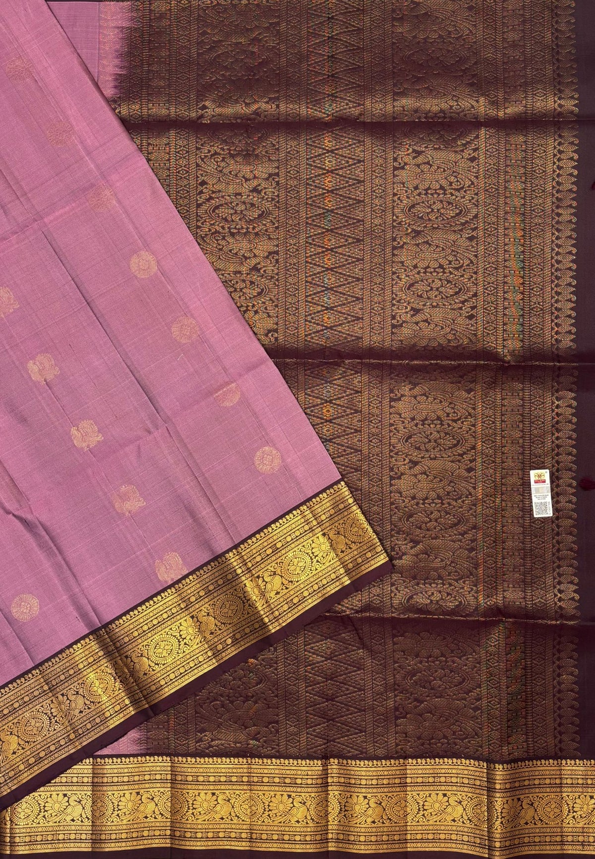 Pure Kanchipuram Silk Saree-Mauve Pink With Contrast Border