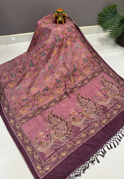 Chanderi Saree-Pink In Floral Peacock Border