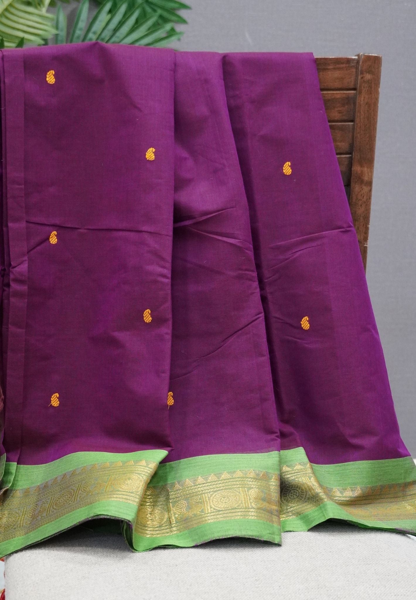 Chettinadu Cotton Saree-Wine  with Ganga Jamuna border