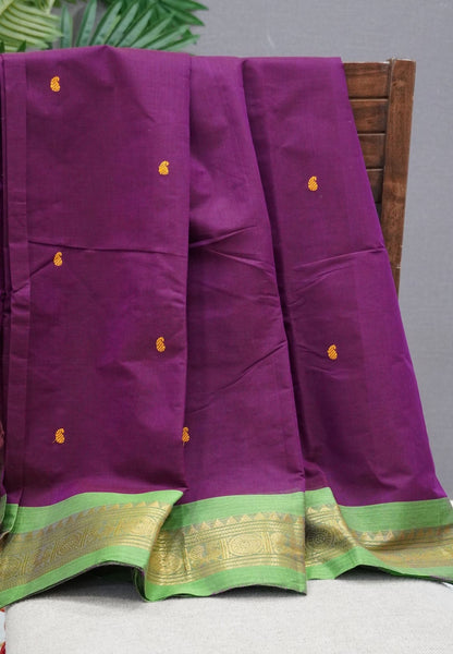 Chettinadu Cotton Saree-Wine  with Ganga Jamuna border