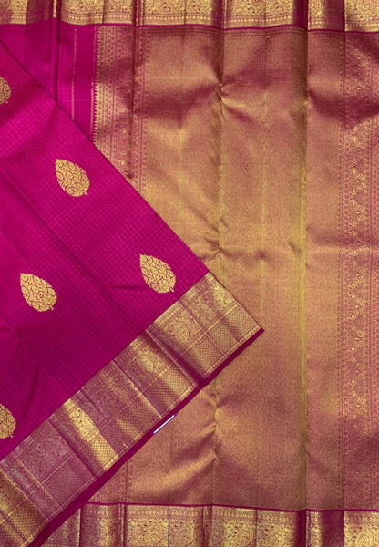 Pure Silk Saree-Rani Pink with Rich Zari Border
