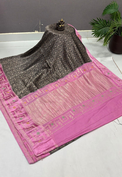 Banarasi Brocade Silk Saree-Black with Contrast Border