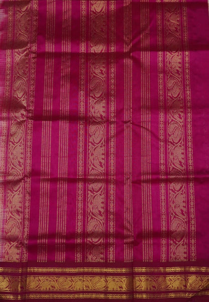 Pure Silk Cotton Saree-Elachi Green in Checks with Annapakshi Zari Border