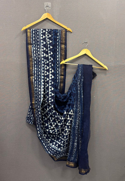 Pure Maheshwari Silk Cotton Saree-Navy Blue