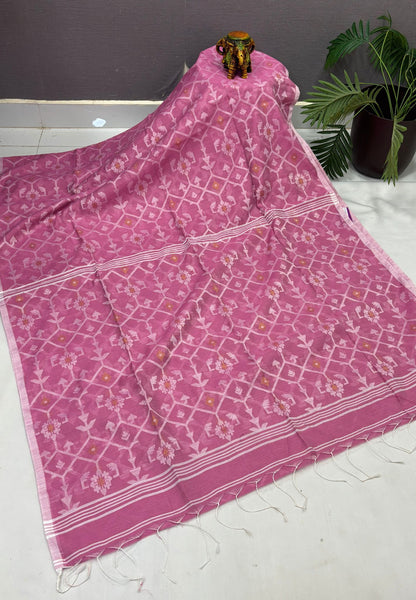 Handloom Cotton Saree-Mavue in Diamond Pattern Border