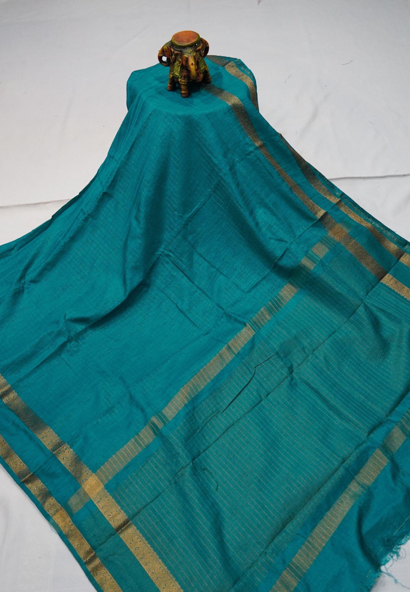 Semi Raw Silk Saree – Classic Zari Stripes - Ramar Blue