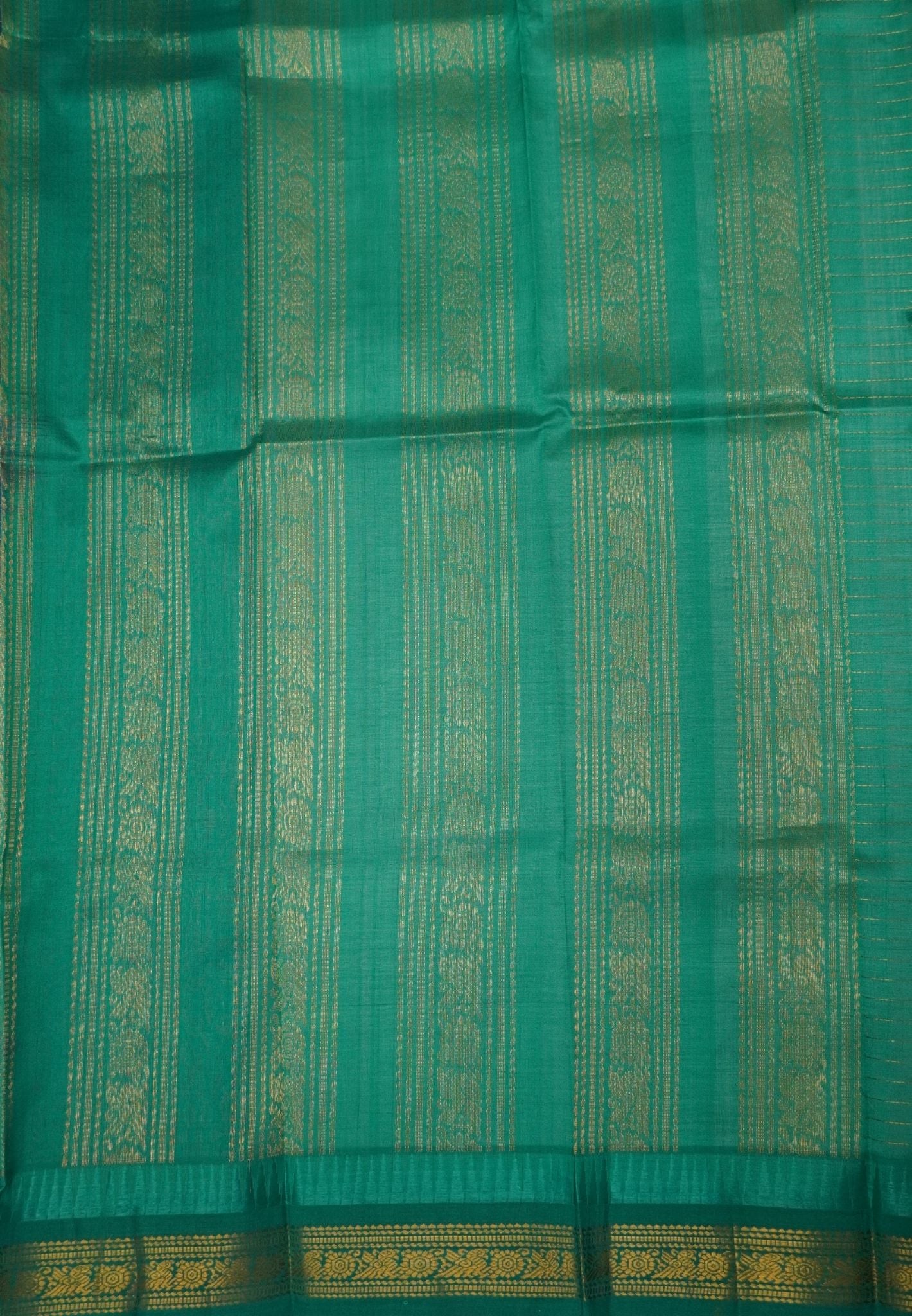 Pure Silk Cotton Saree-Copper Sulfate Blue in Golden Zari Checks with Contrast Border