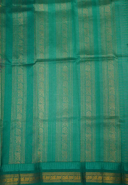 Pure Silk Cotton Saree-Copper Sulfate Blue in Golden Zari Checks with Contrast Border