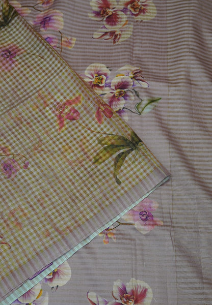 Organza Tussar Saree - Pink with Floral Pattern