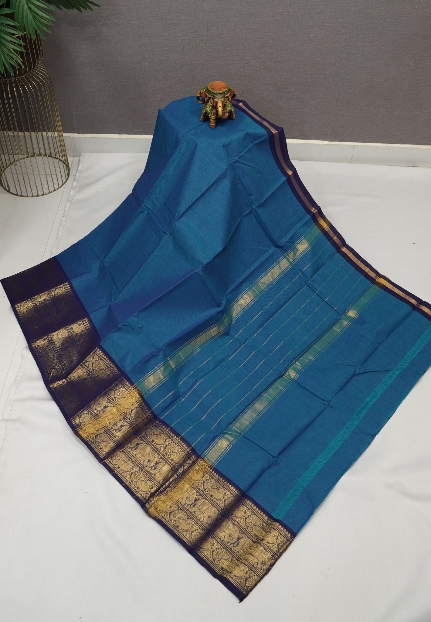 Kanchi Cotton Saree-Blue with Big Border