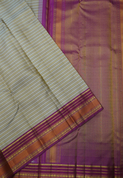 Pure Kanchipuram Silk Saree-Sandal with Contrast Korvai Border