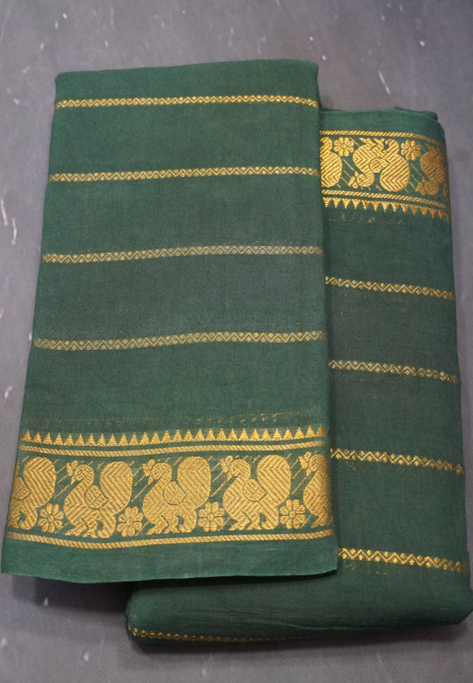 Sungudi Cotton- Veldhari Pattern Bottle Green