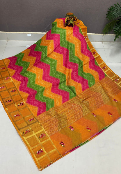 Pure Kota Saree-Yellow In Floral Gridwork Border