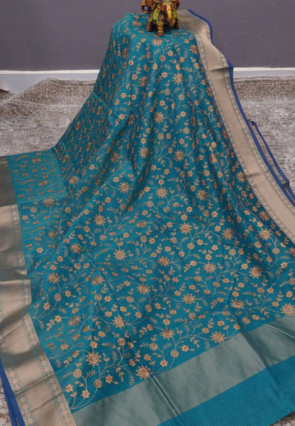 Kota Saree-Peacock Green with Floral Embroidery work