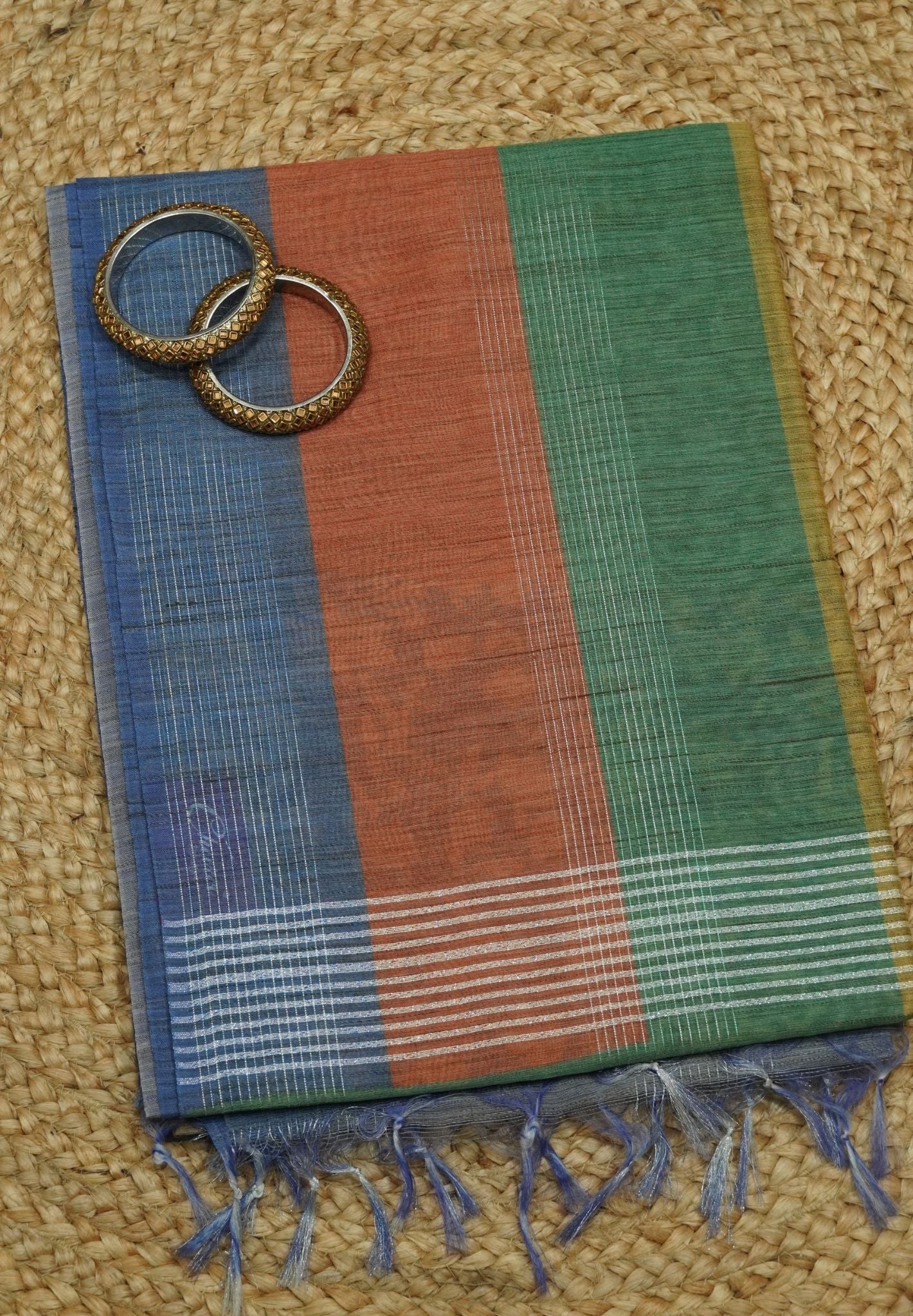 Semi Linen Saree - Multi Shade Blue