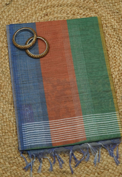 Semi Linen Saree - Multi Shade Blue