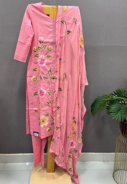 3 Pcs Salwar Set-Pink Embroidered