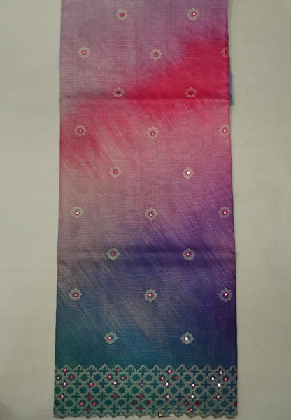 Kota Saree Blue-Pink Multi Shade with Mirror Work