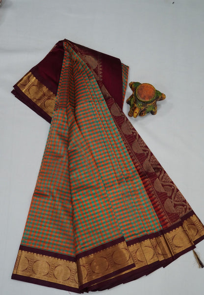 Pure Silk Cotton Saree- Palum Pazhamum Small Checks