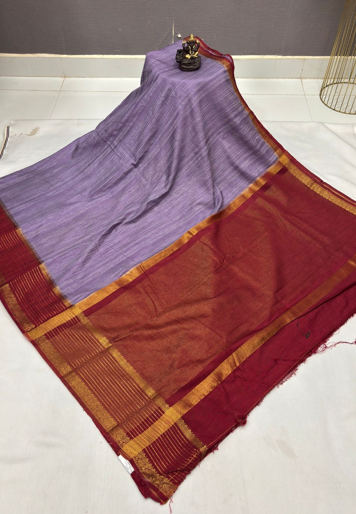 Raw Silk Saree-Lavender With Contrast Border