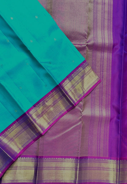 Pure Kanchipuram Silk Saree -Teal Green-Purple