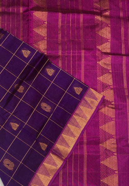 Silk Cotton Saree-Purple with Contrast Temple Border