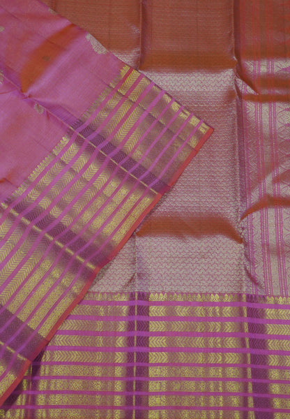 Pure Kanchipuram Silk Saree -Peachish Pink Varisaipet Border