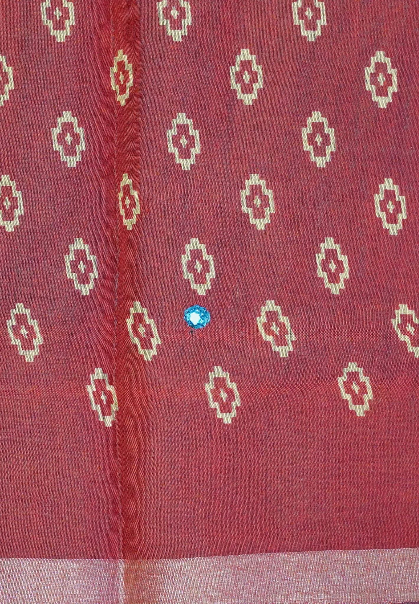 Malai Cotton Mirror Work Saree-Peacock Blue