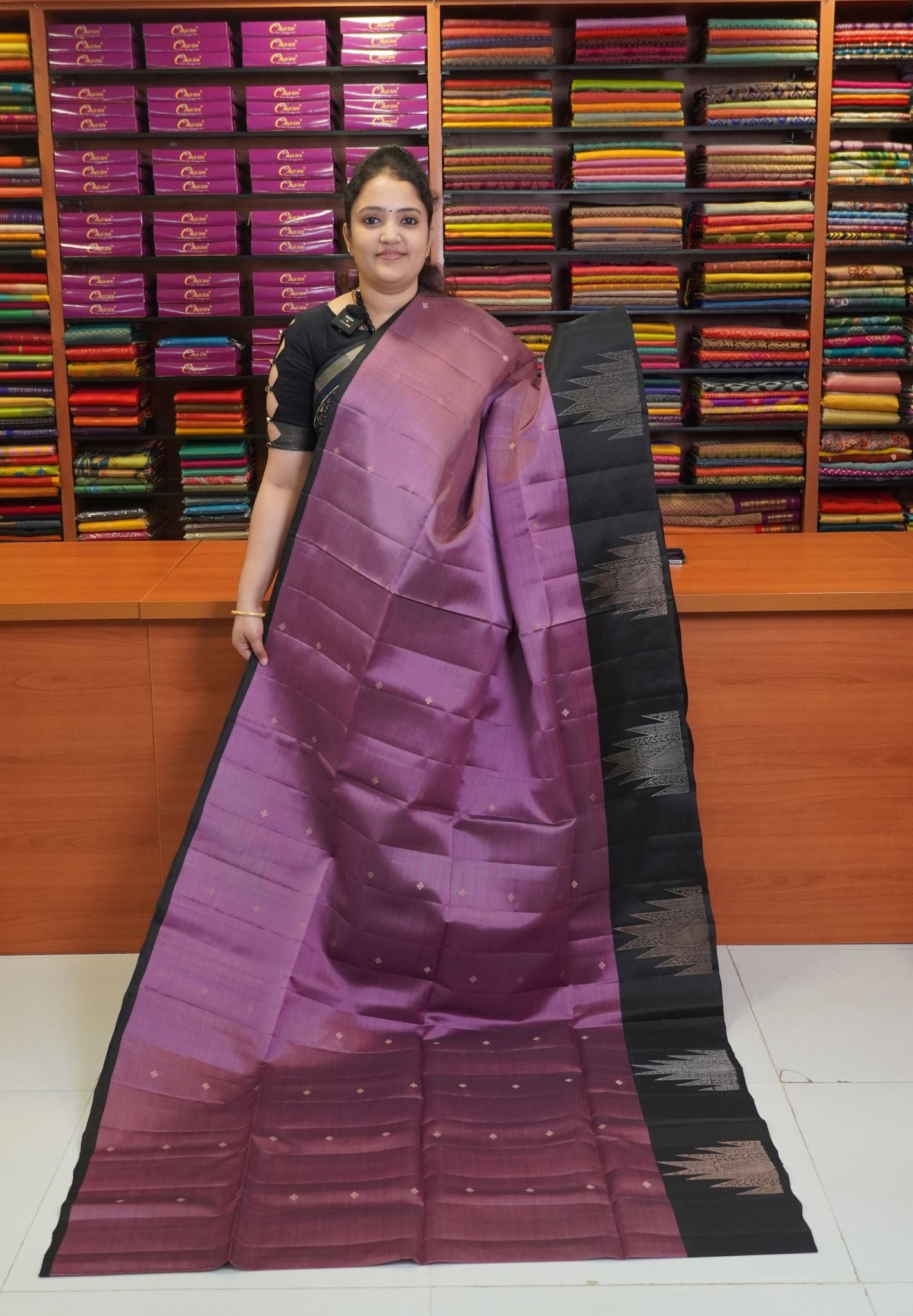 Pure Soft Silk Saree - Onion Pink - Black