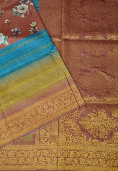 Dola Silk Saree-Rust Orange with Floral