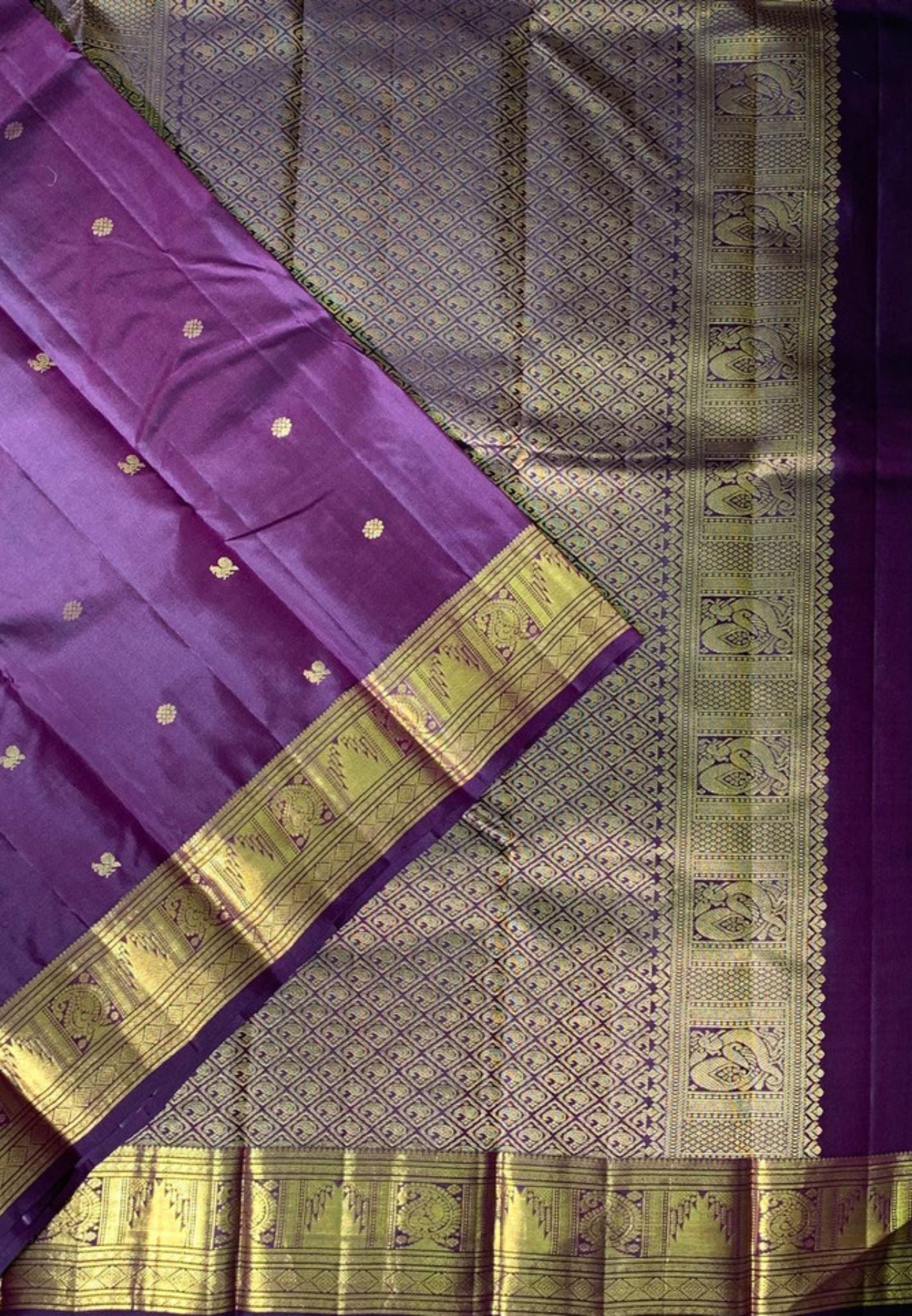 Pure Silk Saree-Wine with Paisley and Temple Border
