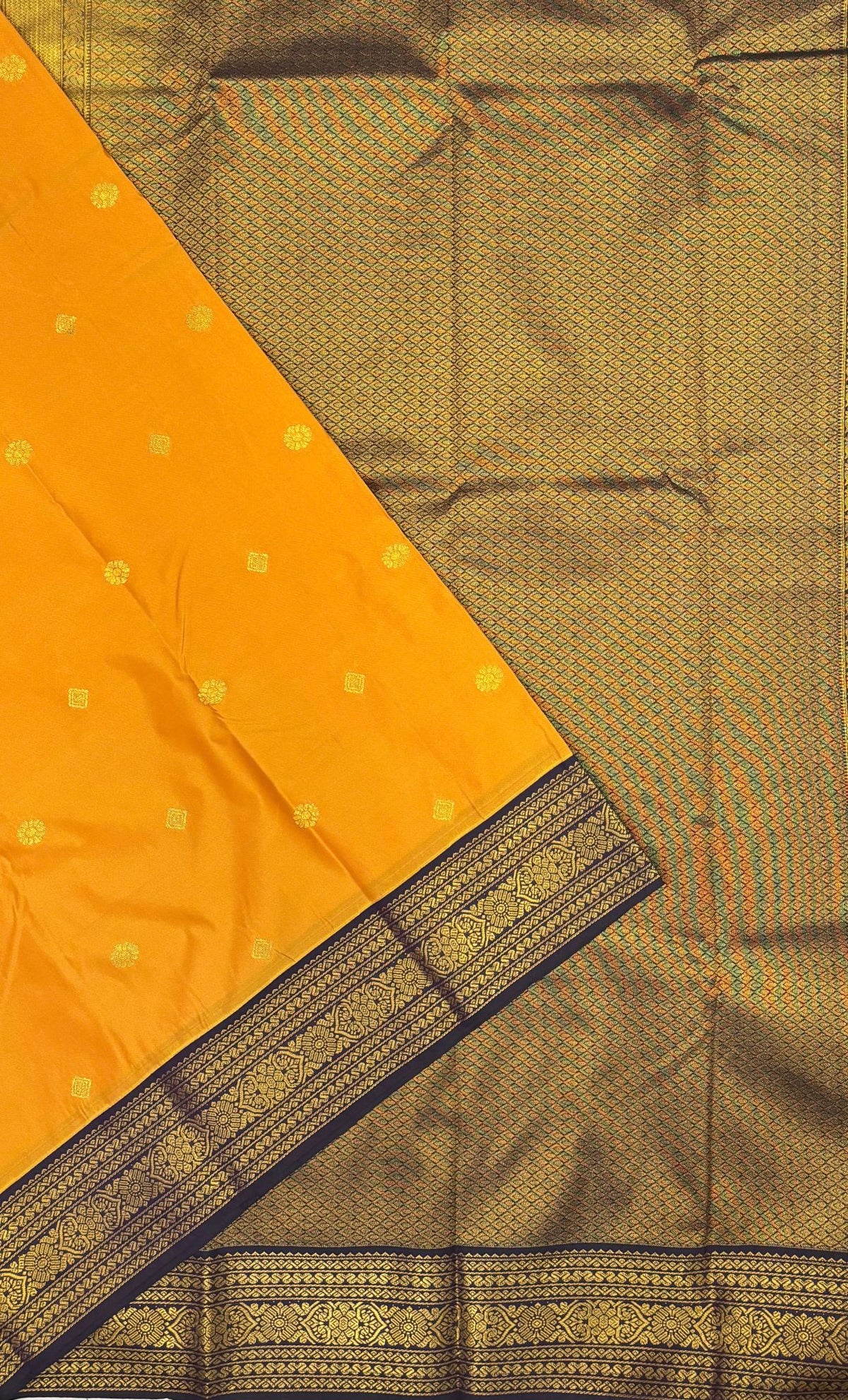 Budget Kanchipuram Saree-Mustard In Floral Jaali Zari Border
