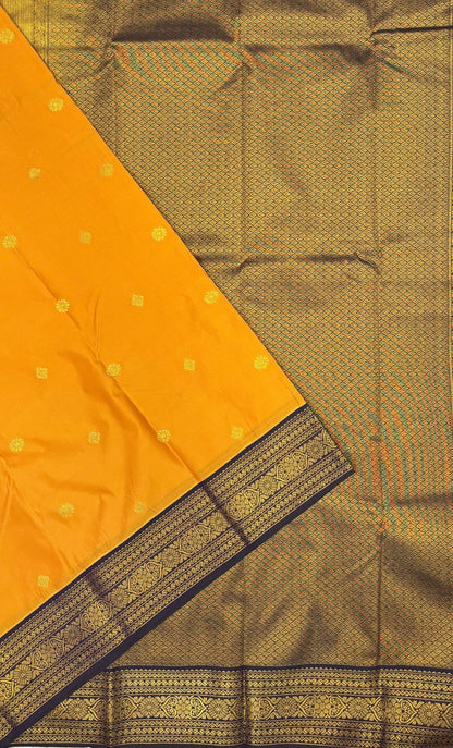 Budget Kanchipuram Saree-Mustard In Floral Jaali Zari Border