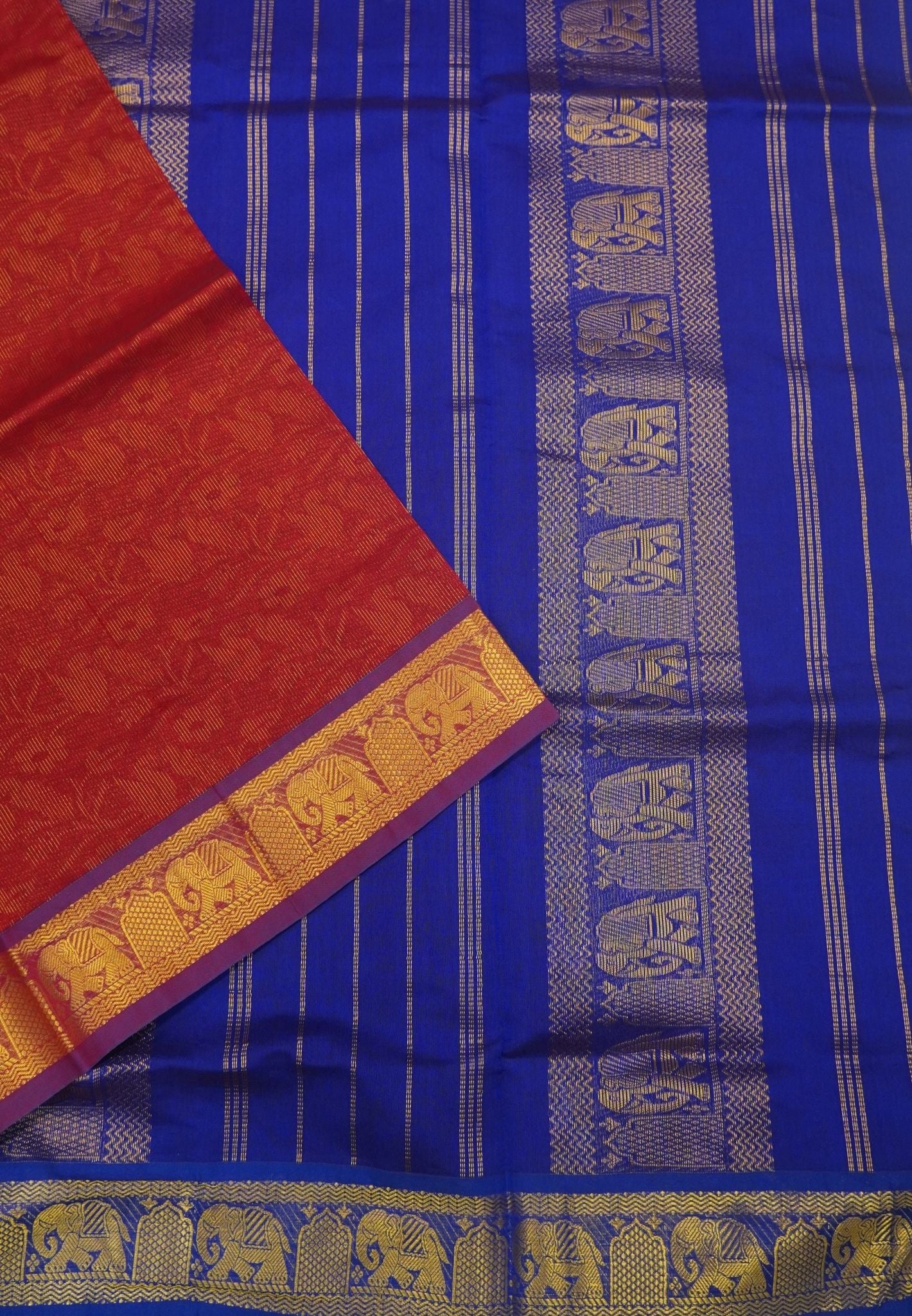 Pure Silk Cotton Saree-Red in Zari Emboss With Contrast Border
