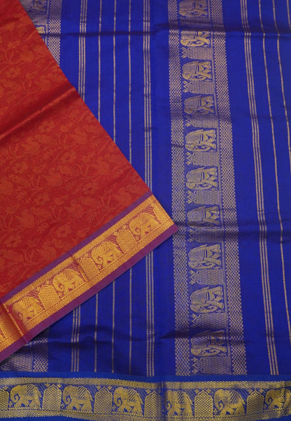 Pure Silk Cotton Saree-Red in Zari Emboss With Contrast Border