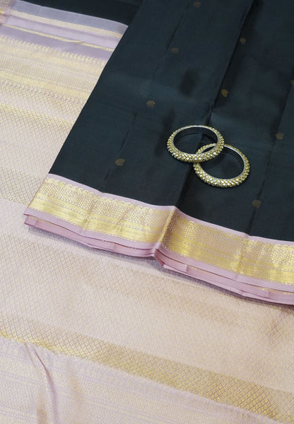 Pure Silk Saree - Black-Baby pink