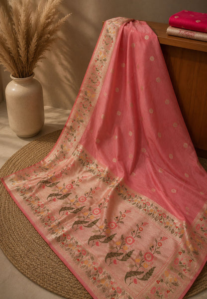 Paithani  Border Saree - Magenta Flower