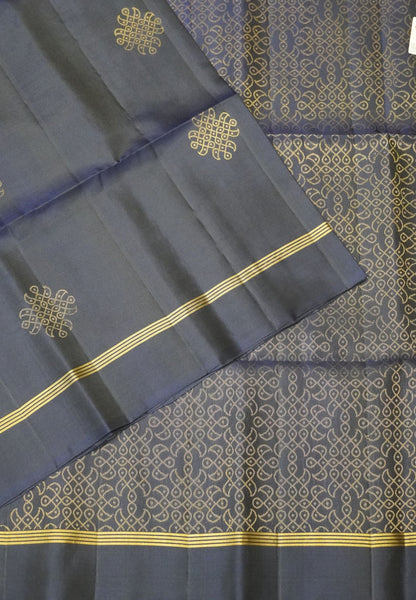 Pure Soft Silk-Navy Blue with Kolam Zari Butta