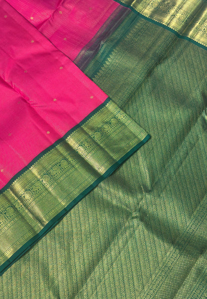Pure Kanchipuram Silk -Vairoosi Pattern Pink