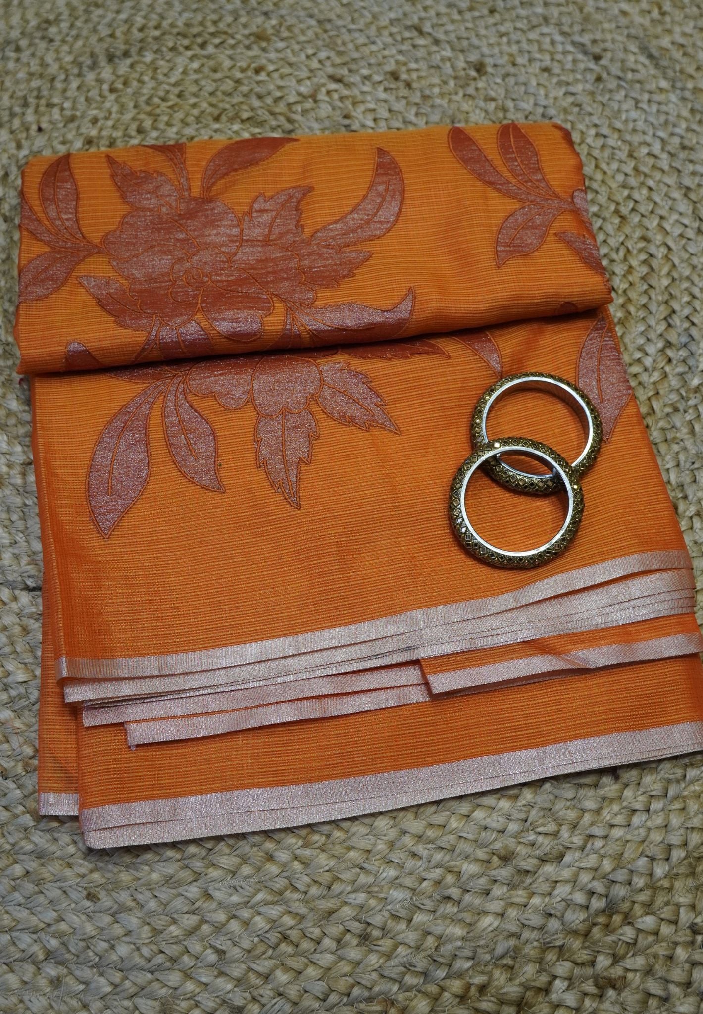Kota Saree - Zari Work Floral Orange