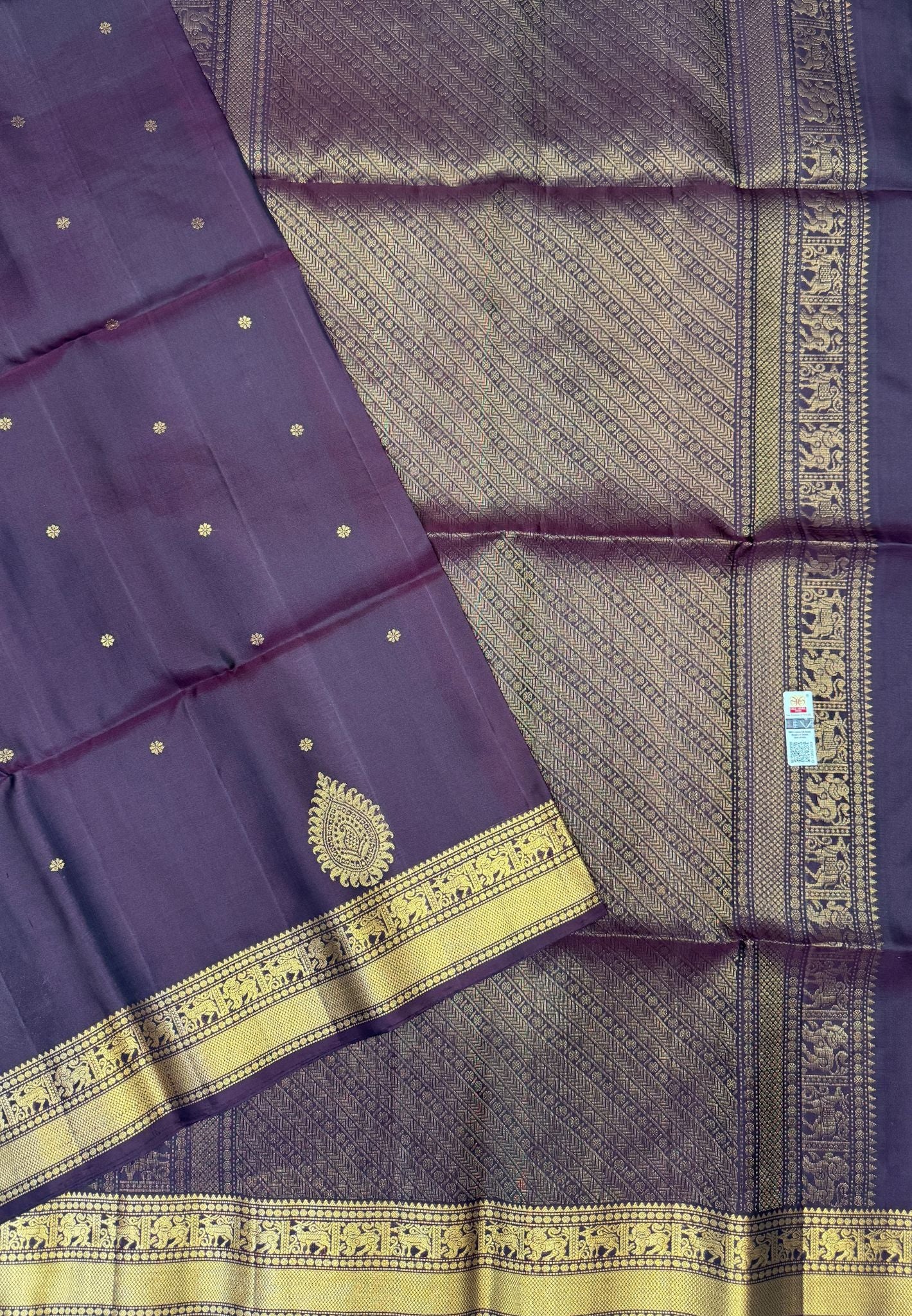Pure Kanchipuram Silk Saree-Dark Maroon In Deer & Yali Zari Border