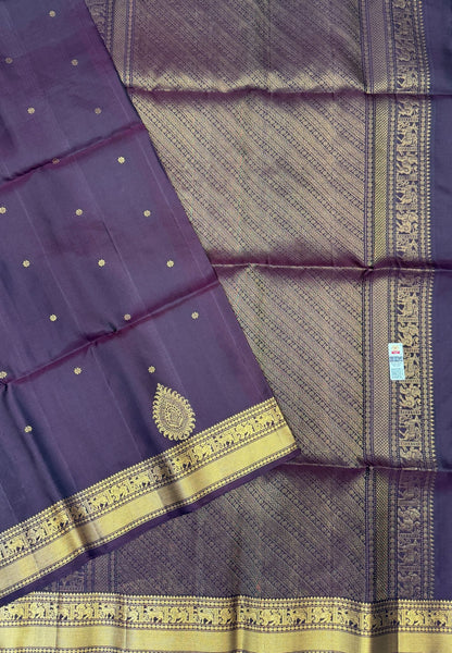 Pure Kanchipuram Silk Saree-Dark Maroon In Deer & Yali Zari Border