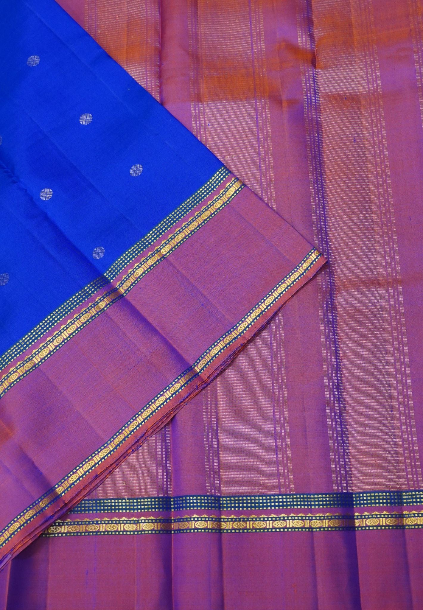 Pure Kanchipuram Silk Saree-Ink Blue with Retapett Border