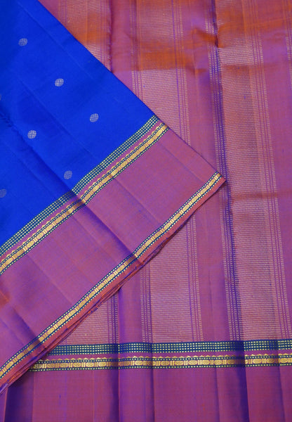 Pure Kanchipuram Silk Saree-Ink Blue with Retapett Border