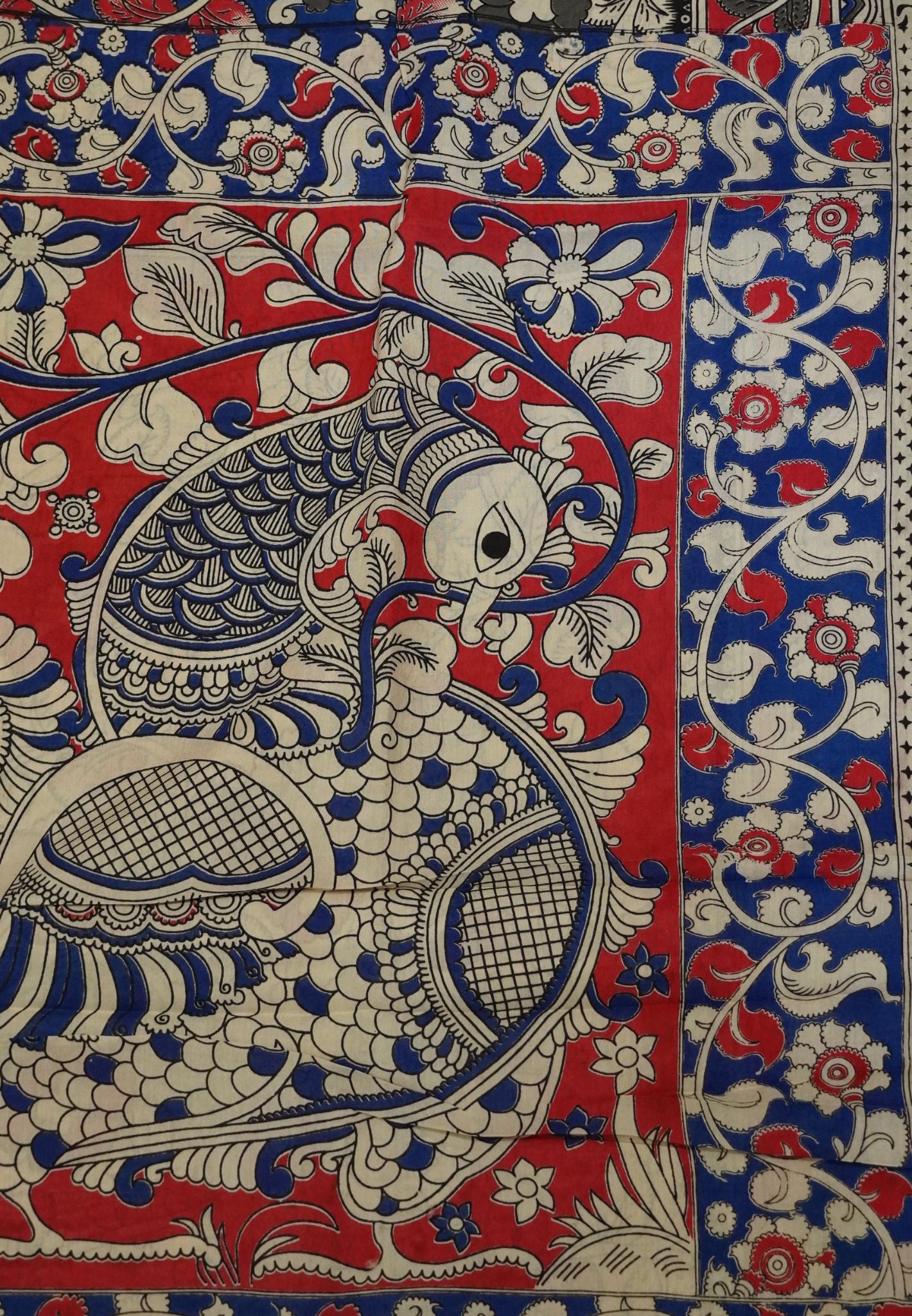 Kalamkari Silk Saree - Ink Blue