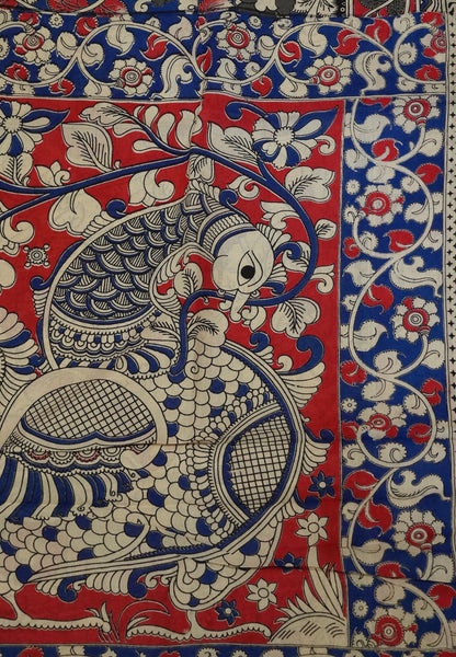 Kalamkari Cotton Saree - Ink Blue
