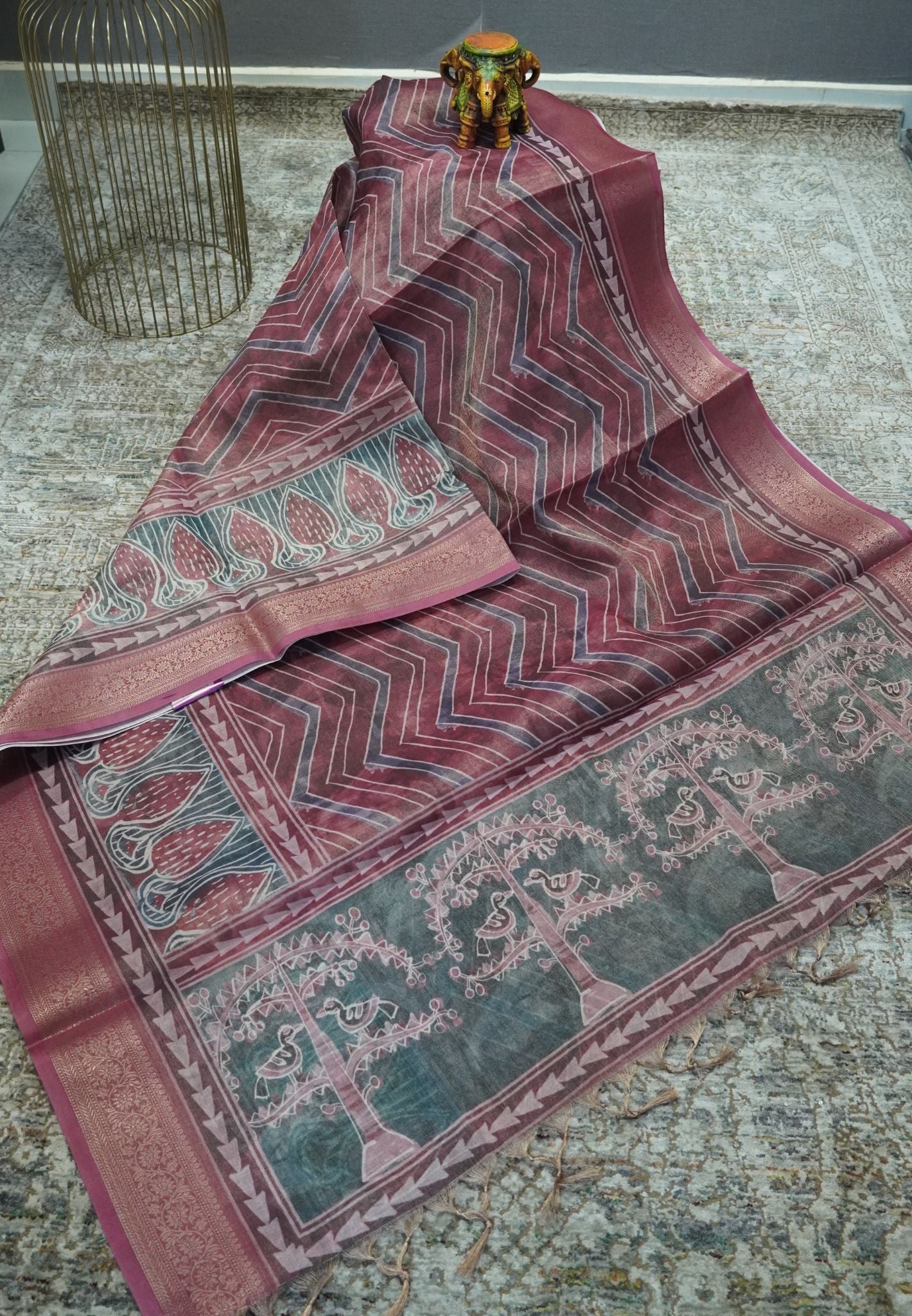 Tissue Kota Saree-Dark Pink