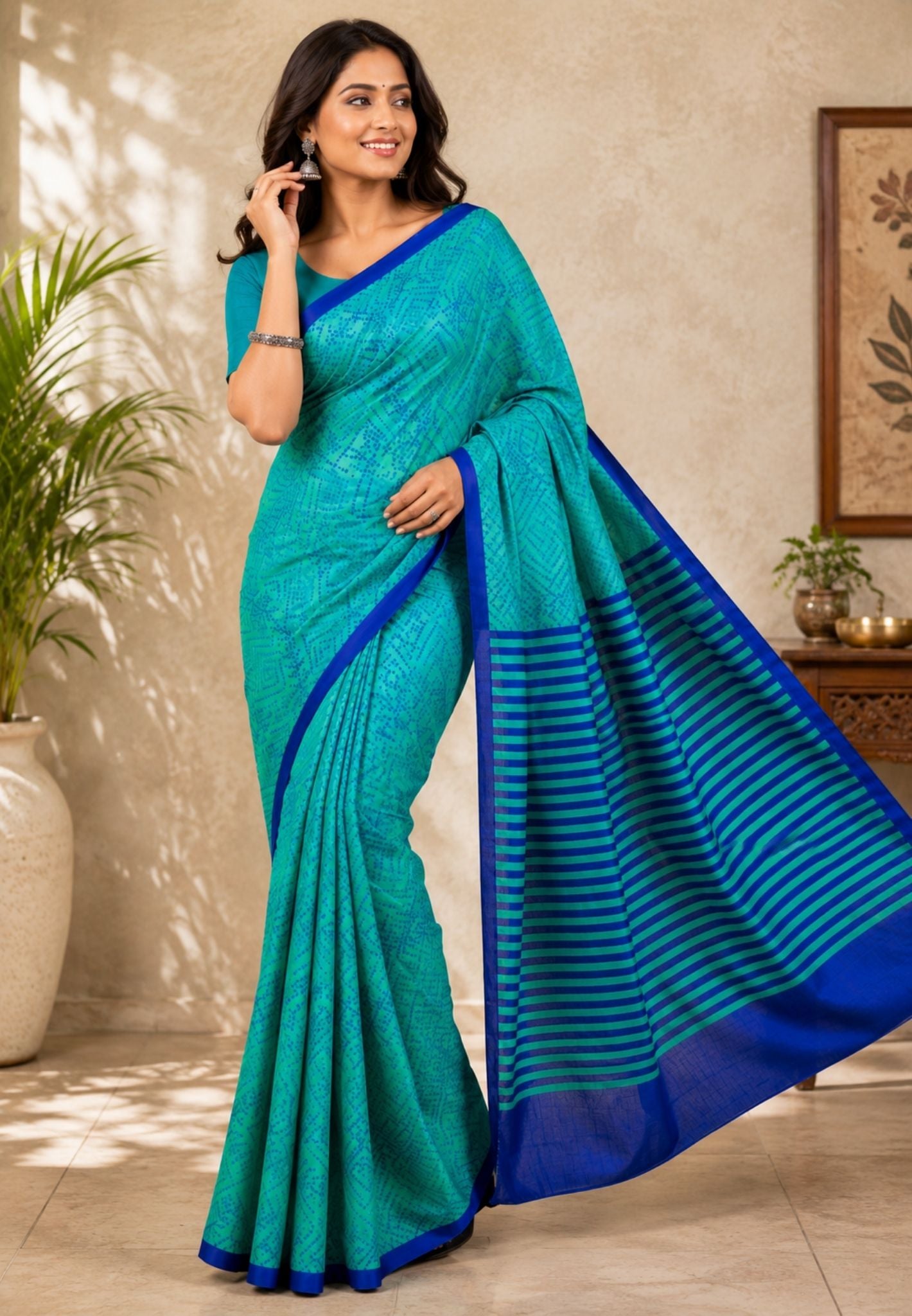 Pure Tussar Saree-Sky Blue in Bandhini Pattern